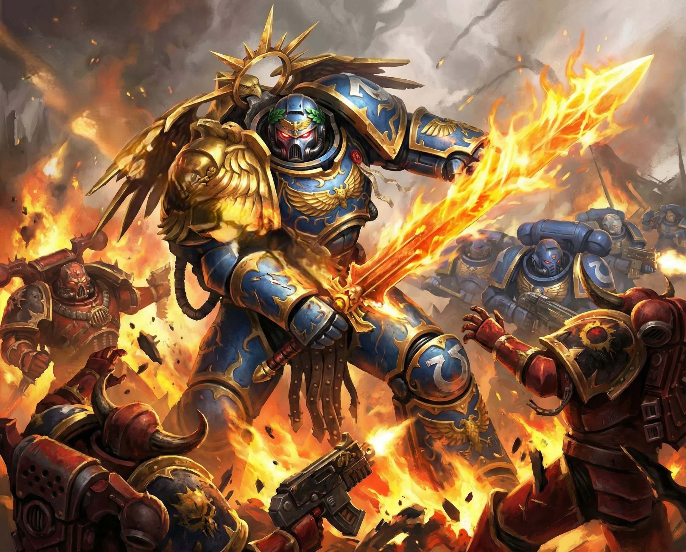 Warhammer 40k Primarch Action: Guilliman tearing through World Eaters & Sanguinius vs Daemon Angron picture 2 of 2