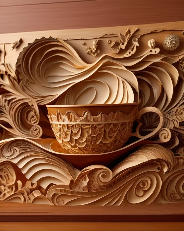 Swirly woodcut cups made on StarryAI picture 1 of 3