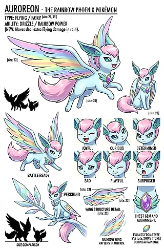 This is my Fakemon, Auroreon. I drew the original pic like 15 years ago. I asked AI to create a more fleshed-out version'