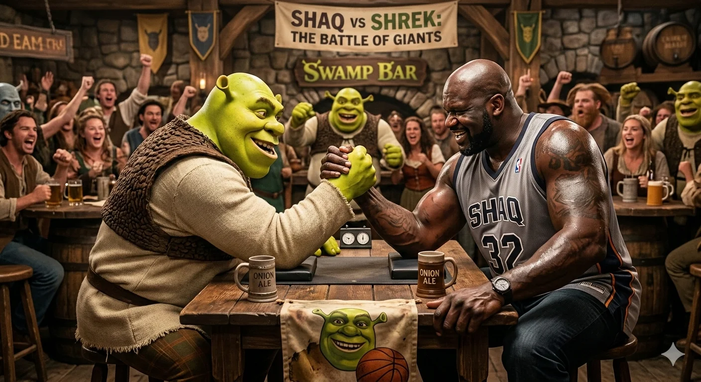 Shrek and Shaq arm wrestling picture 1 of 1