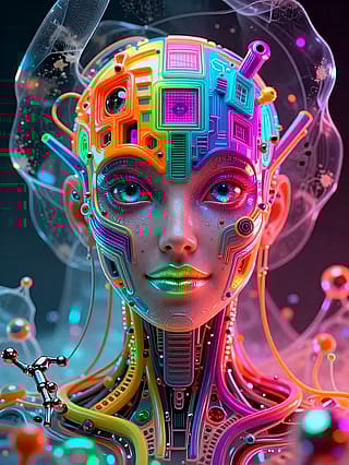 Blue eye, neon veins, electric dreams'