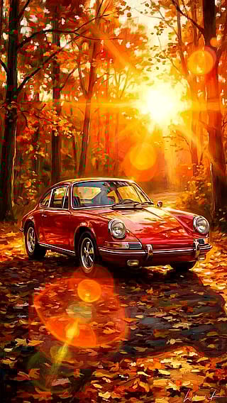 Golden Forest and a Vintage Sports Car / Phone Wallpaper Archives'