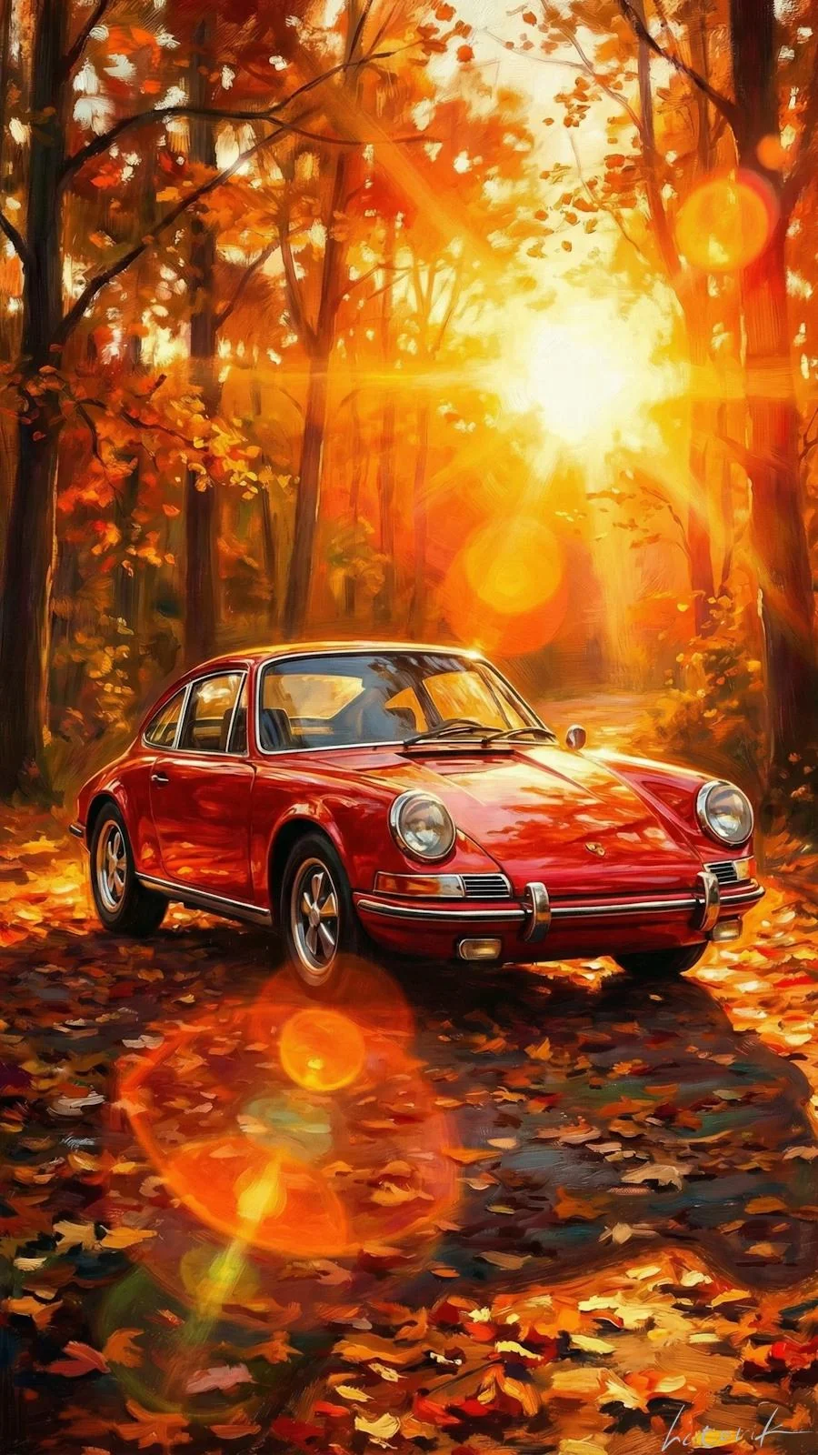 Golden Forest and a Vintage Sports Car / Phone Wallpaper Archives picture 1 of 1