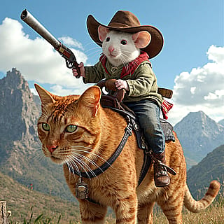 Cowboy mice riding cats'