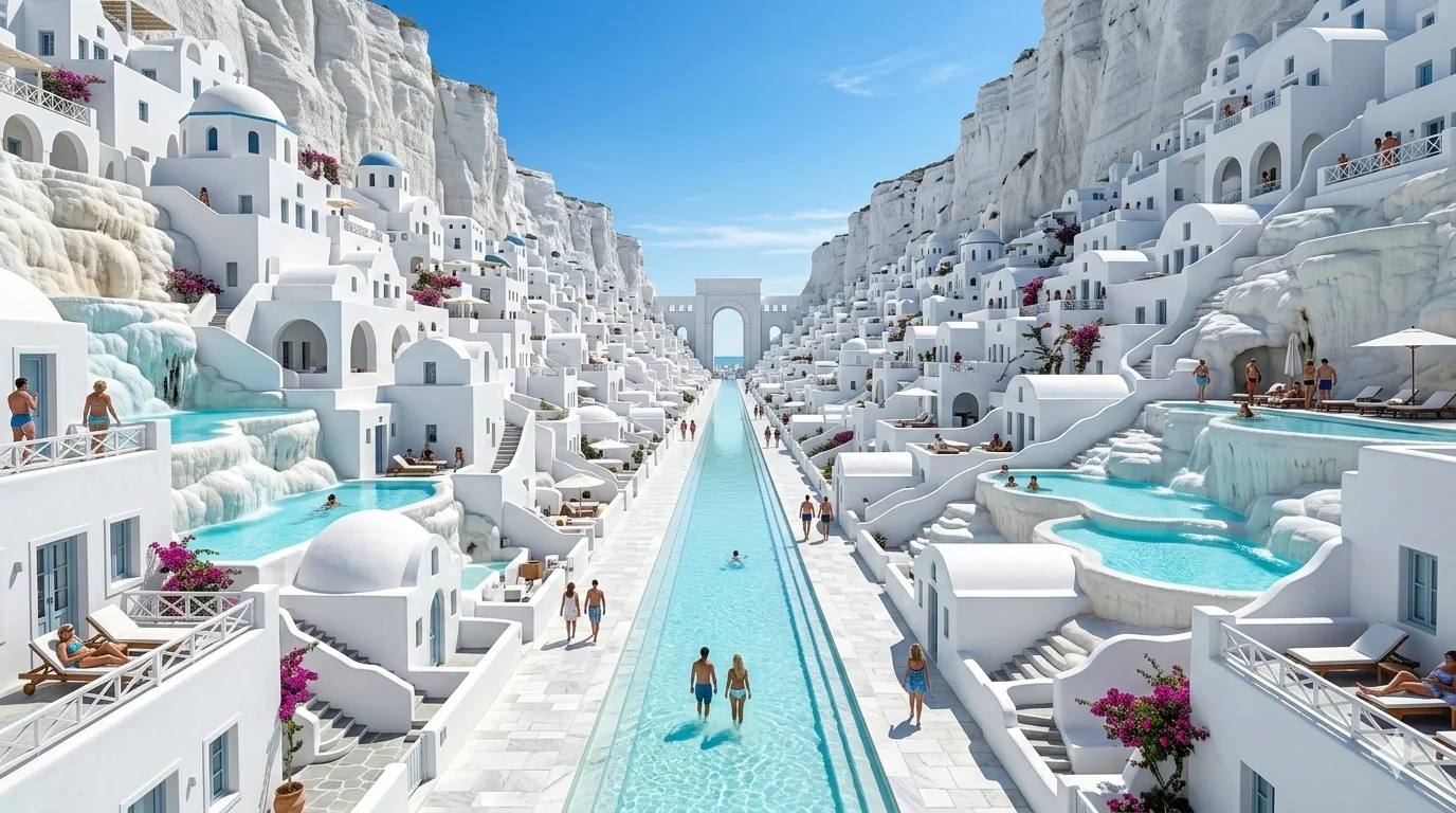 "Santorini and Travertine Pool Themed Tourist Resort" picture 1 of 1