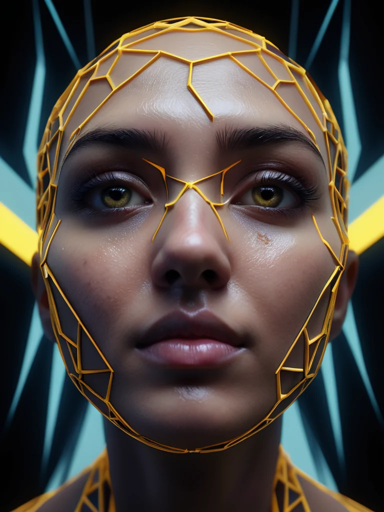 Mask of molten geometry, gaze in neon twilight picture 1 of 1