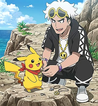 Guzma putting a Team Skull chain on Chupi'