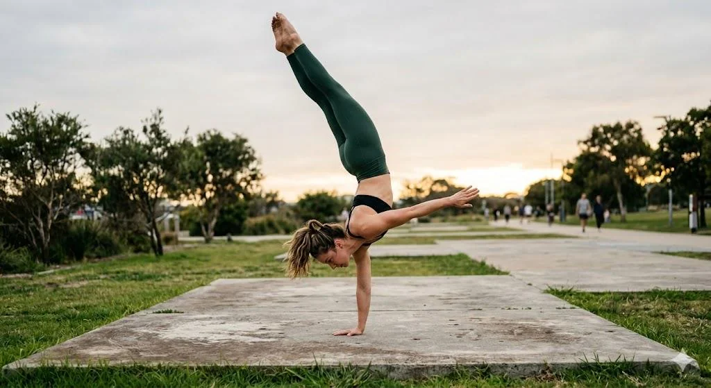 Woman doing one-arm handstand picture 1 of 1