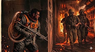 Gordon prepares to ambush a HECU squad in the movie Half-Life (1979)'