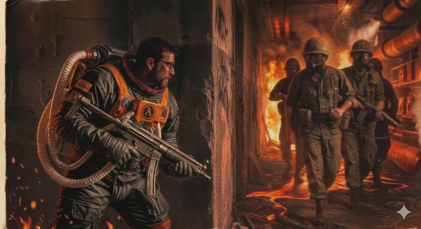 Gordon prepares to ambush a HECU squad in the movie Half-Life (1979) picture 1 of 1