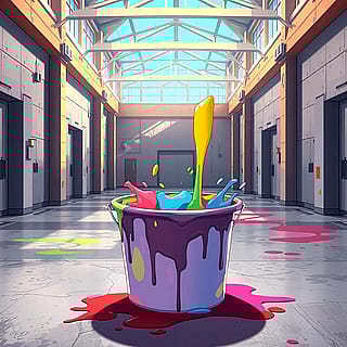 A paint bucket with multi colored paint. And also ai is just a tool like the paint bucket you have in a drawing program to fill in spaces'