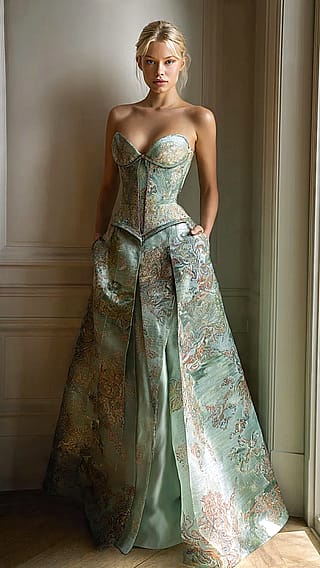 Sage Green Paisley corset dress'