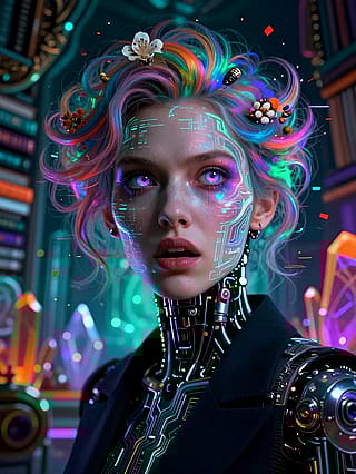 Silicon dreams echo her stare'