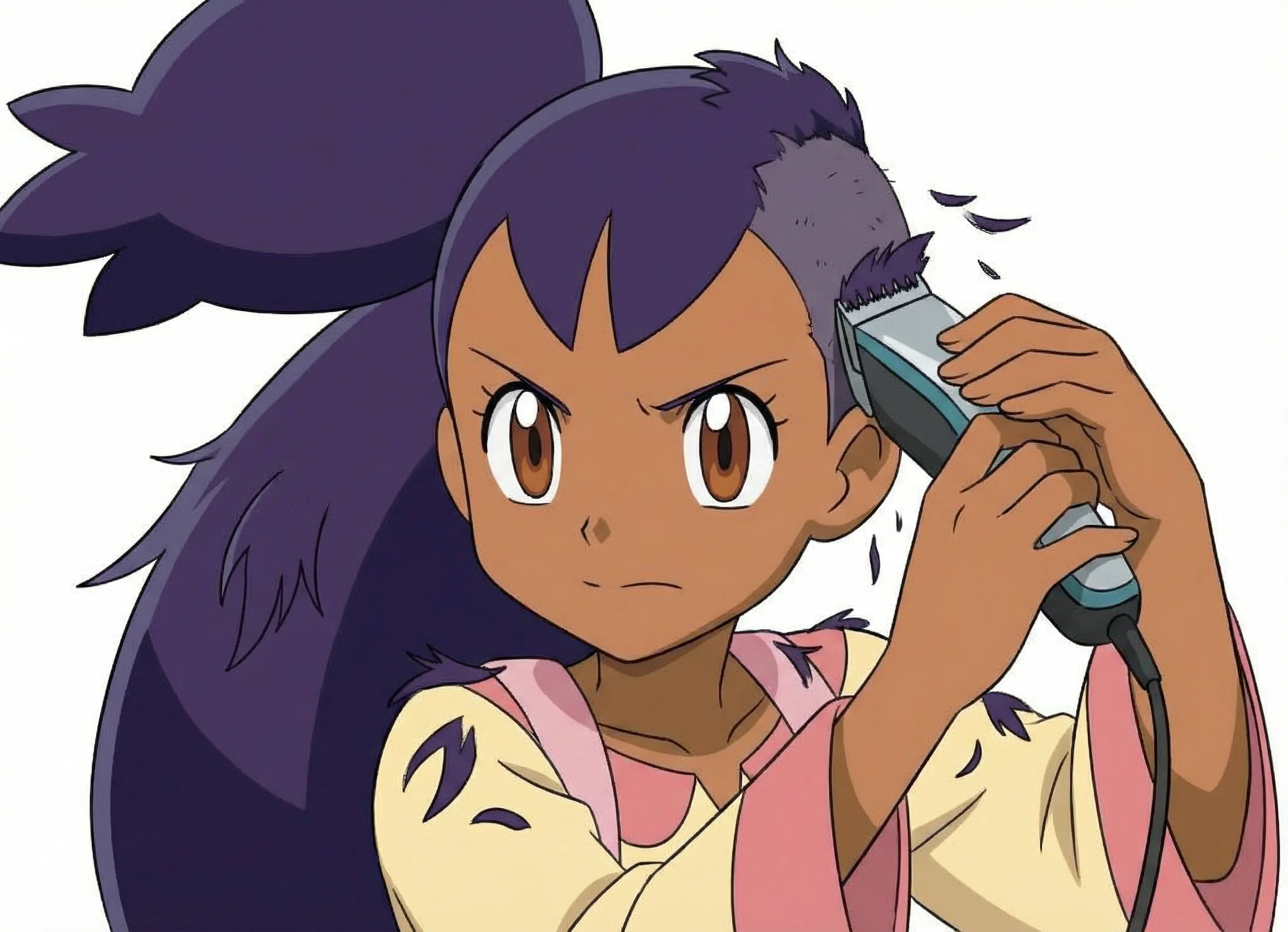 [AI] pokemon iris is buzzcutting its big thick hair by himself picture 1 of 1