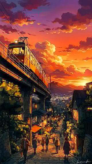 A Hillside Town Lighting Up at Dusk / Phone Wallpaper Archives'