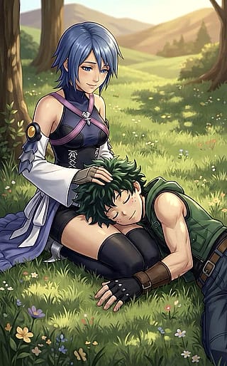 Aqua Letting Izuku Nap on her Lap'