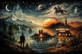 Desktop wallpaper I created inspired by the music of my favourite artist Lord Huron, blending elements from their albums and universe.'