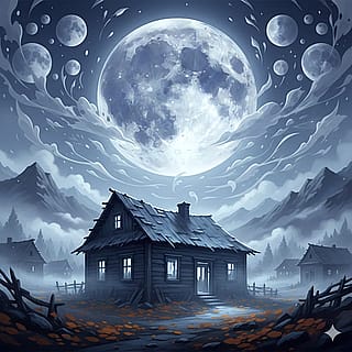 Lone house cradles the autumn moon's silent vigil.'
