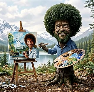 Meet Rob Boss, a tree who paints Bob Ross.'