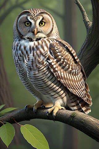 A Spotted Owl Perched Watchfully On Branch'