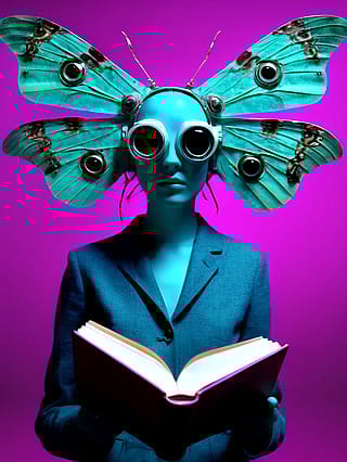 Blue winged silence in midnight ink'