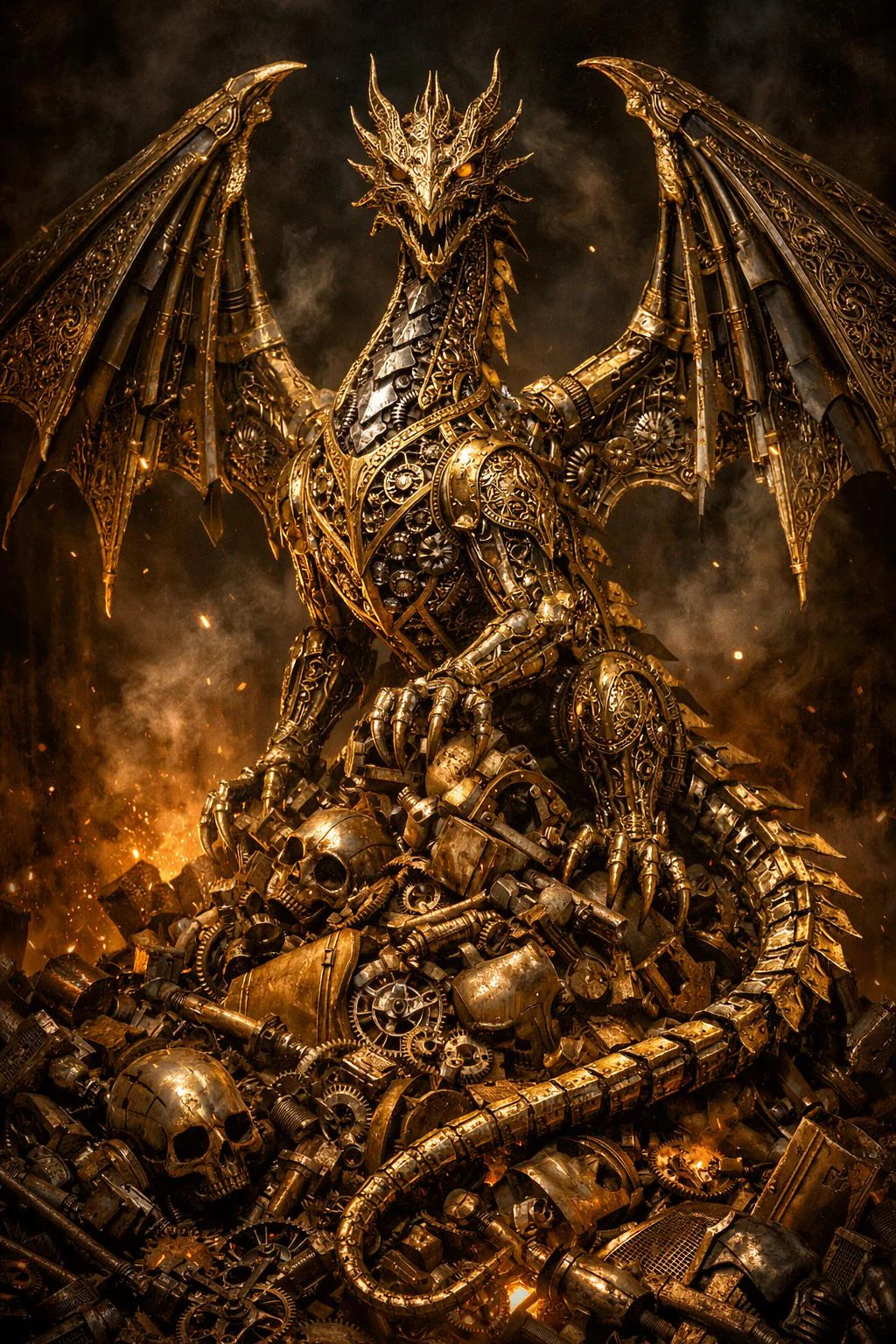 The steampunk dragon wakes above its hoard. picture 1 of 1