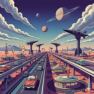 Cold-War era inspired desert highway.'