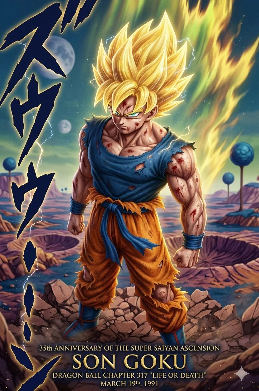 35th Anniversary of the Debut of Goku becoming a Super Saiyan on March 19, 1991 in Dragon Ball Chapter #317 titled “Life or Death”. picture 1 of 1