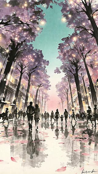 Cherry Blossom Avenue at Dusk / Phone Wallpaper Archives'