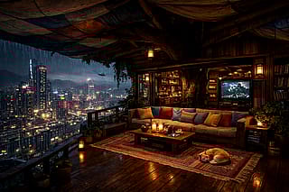 Cozy treehouse above the city'