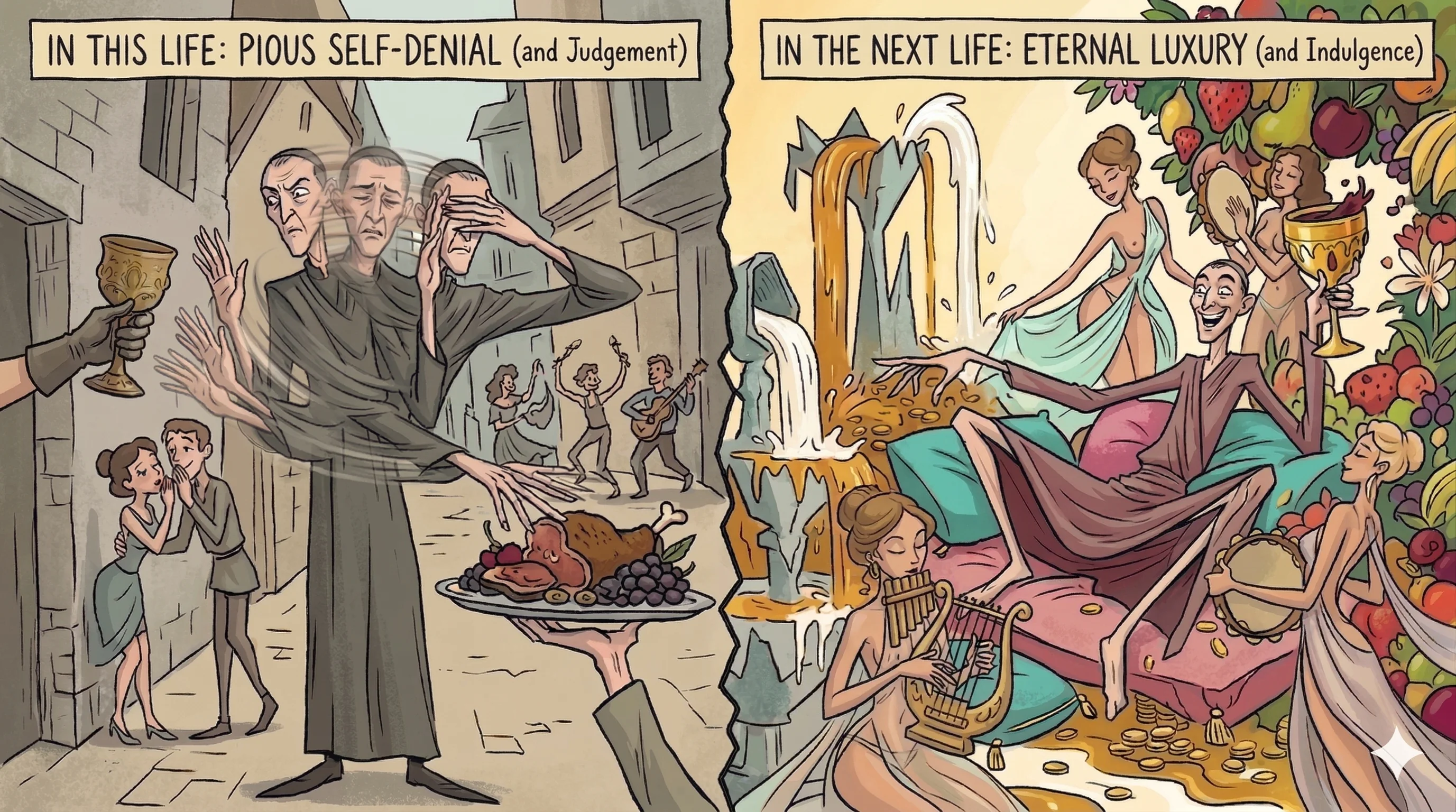 The ultra-religious are the biggest hedonists of all. Denying temporary earthly pleasure to ensure pleasure X infinity in the afterlife. picture 1 of 1