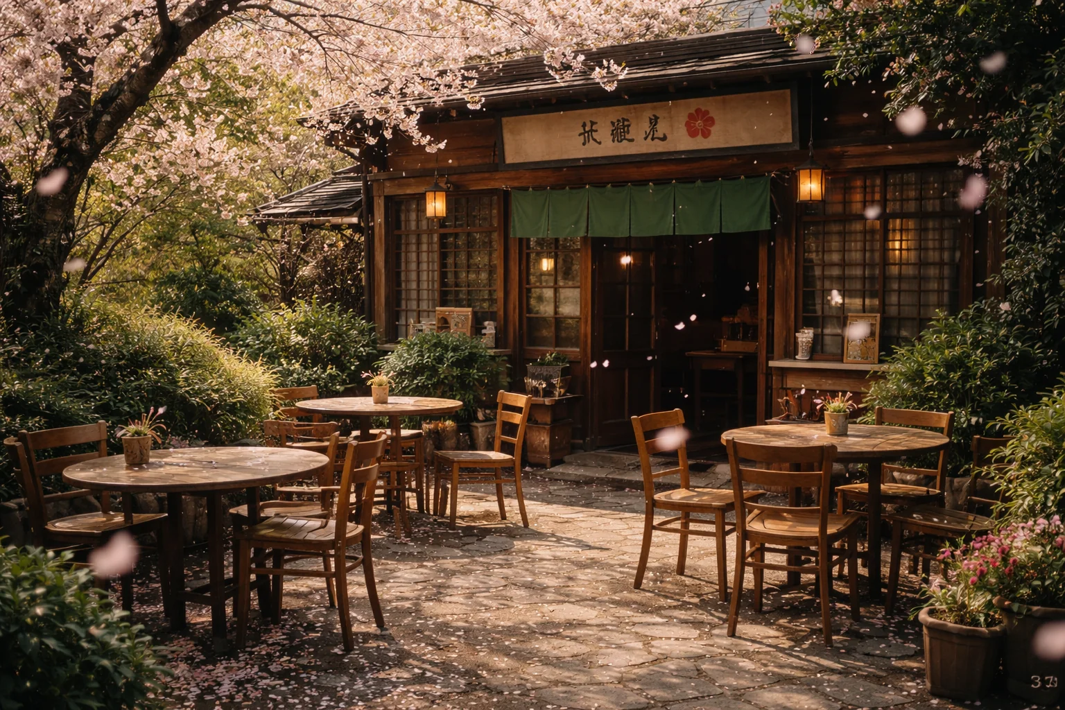 "Vintage Japanese Café in Spring" picture 1 of 1