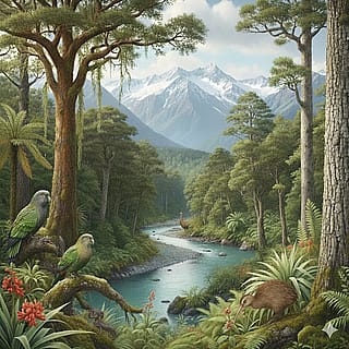 Peaceful New Zealand scene from the 1800's'