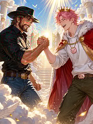 2 legends have a heavenly hand shake(Chuck Norris and Techonoblade 2 men who could never die)'