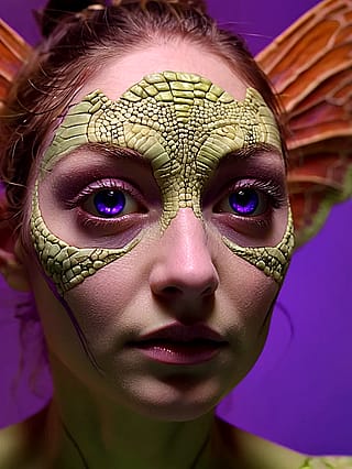 Blue scales whisper in violet dusk'