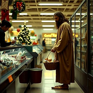 Jesus doing Xmas shopping'