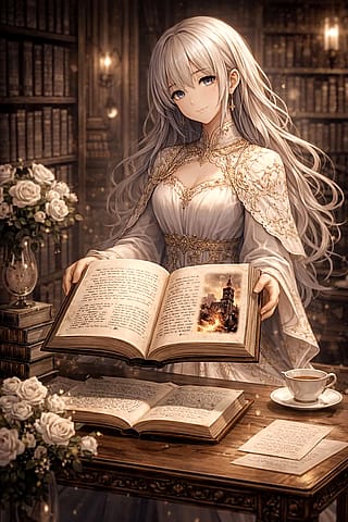 Archivist character with a mysterious book (OC, AIG)'