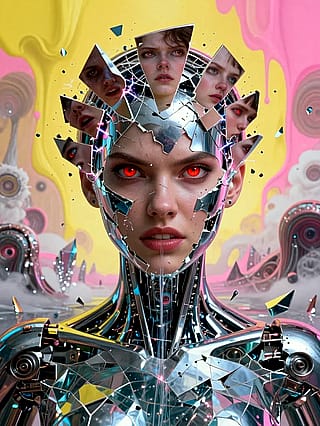 Chromatic shards cradle a glowing eye'