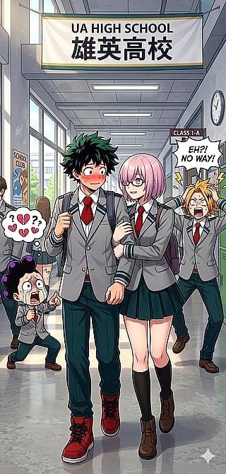Izuku X Mash Kyrielight in the UA Halls'