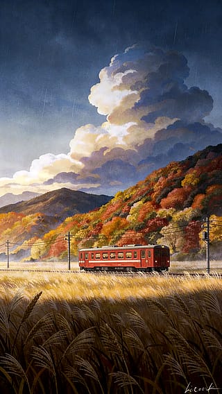 Single Car Train in Pampas Grass Field / Phone Wallpaper Archives'