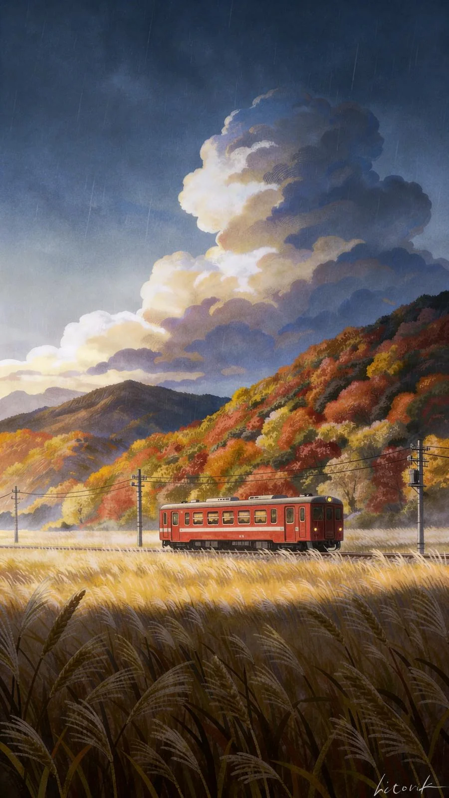 Single Car Train in Pampas Grass Field / Phone Wallpaper Archives picture 1 of 1