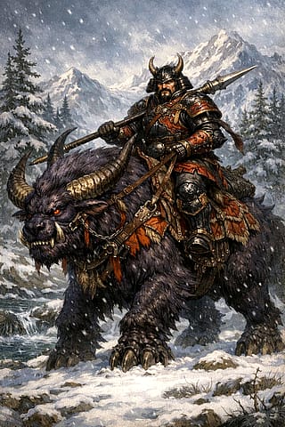 a Dragoon from Final Fantasy XI on a behemoth mount'