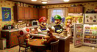Mario & Co. in a 90s kitchen'