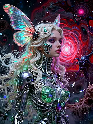 Silvery horns against the purple vortex'