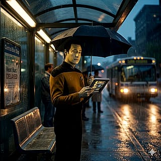Data waiting for the bus in the rain'