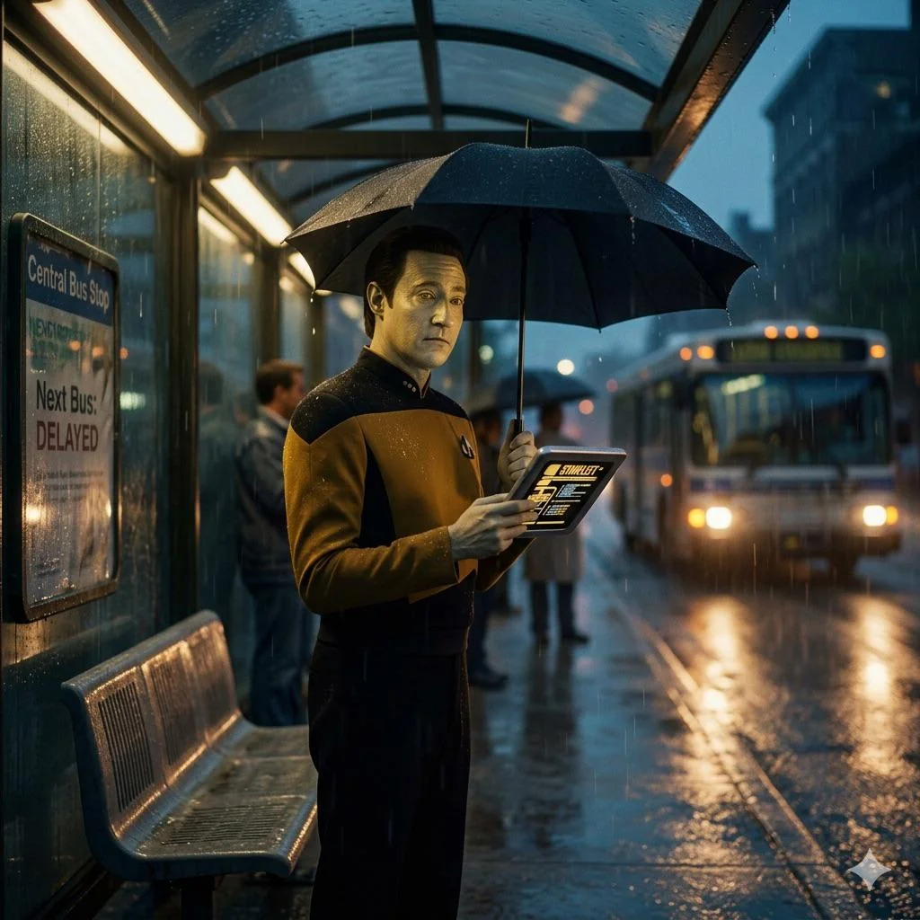 Data waiting for the bus in the rain picture 1 of 1