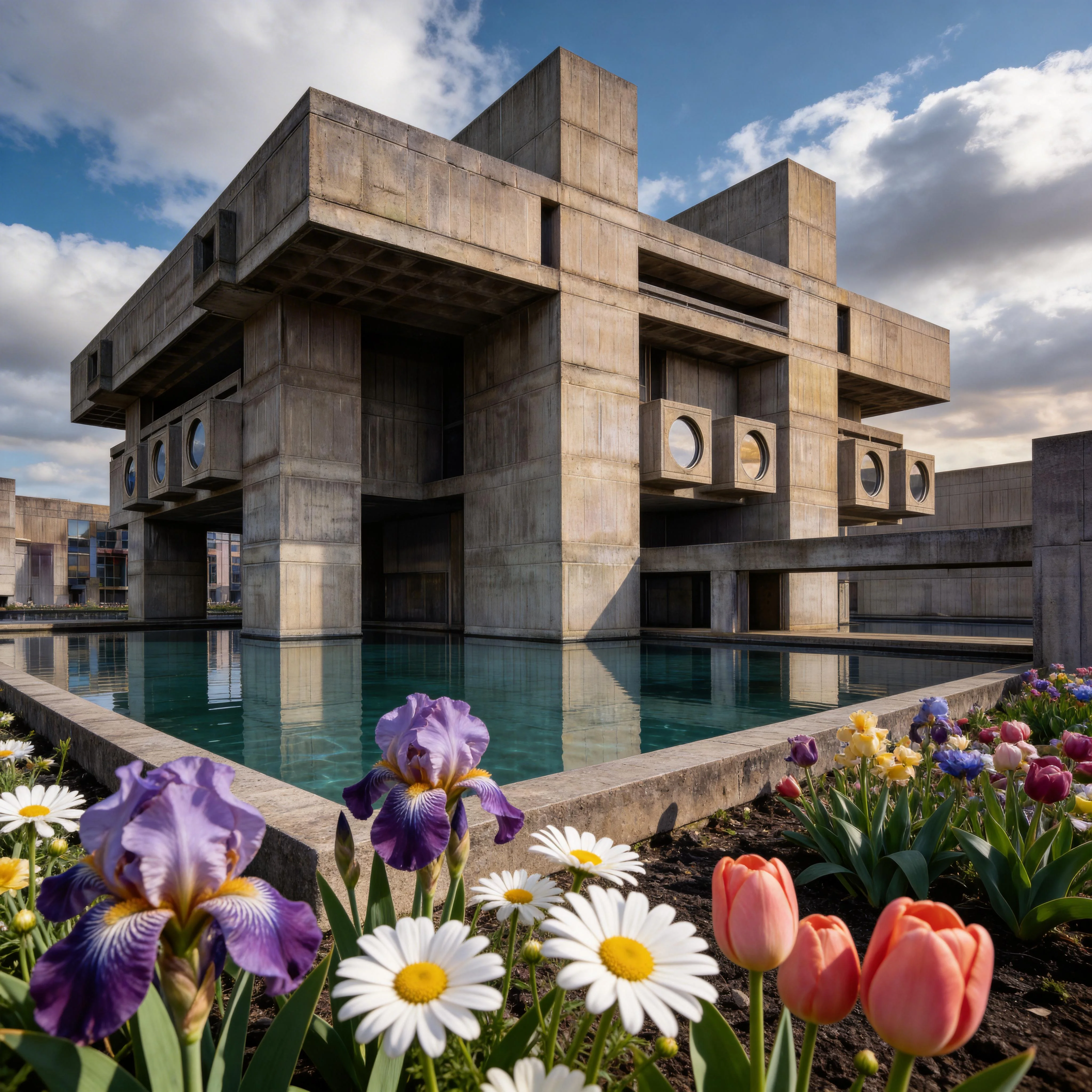 Brutalist architecture and spring flowers picture 1 of 1