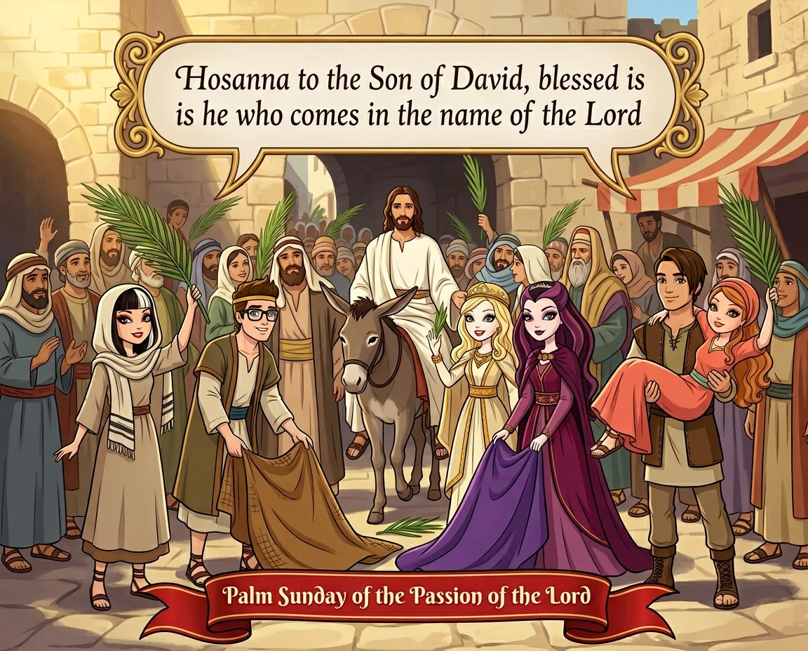 Ever After High characters in a Palm Sunday scene, unexpected crossover, but it kind of worked? picture 1 of 1