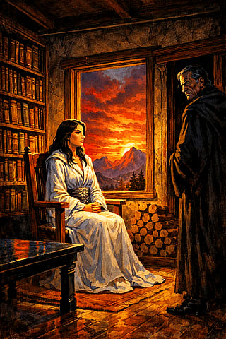 Astinus meets with Chrysania in his private quarters'