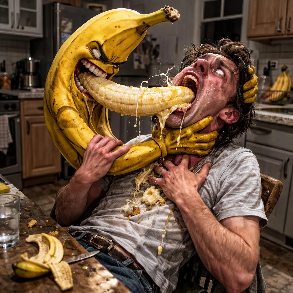 Banana Attacking Man who doesn’t like bananas. picture 1 of 1